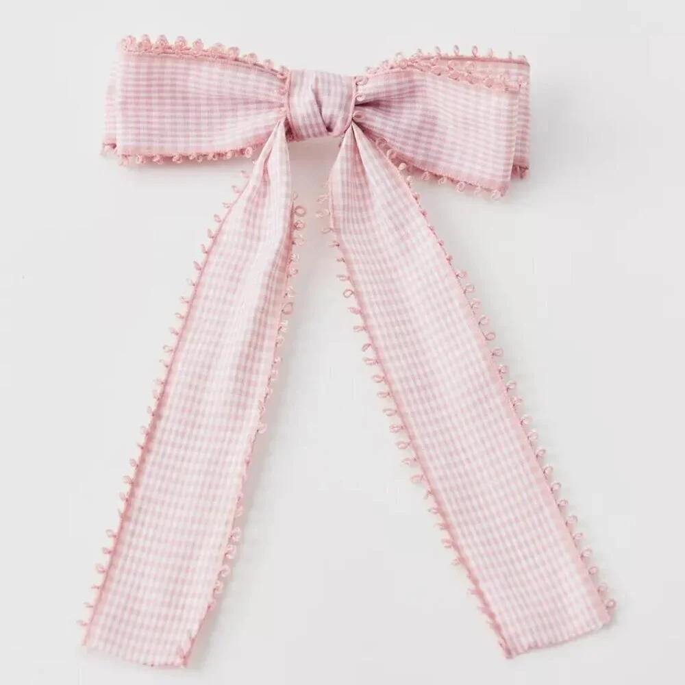 NWT Urban Outfitters Oversized Gingham Pink Hair Bow Barrette